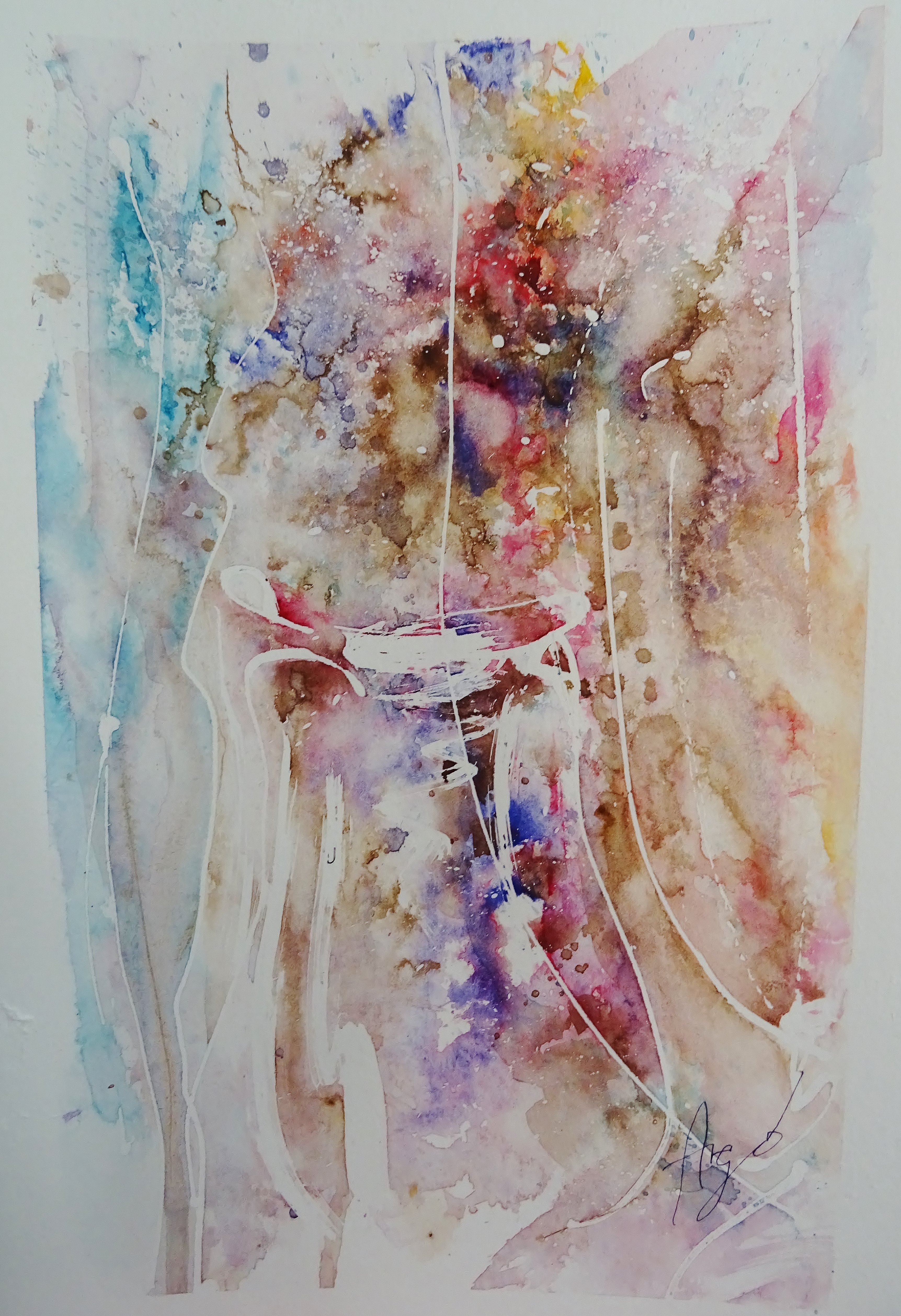 Blumen mit Gardinen / Aquarell / 17 x 24