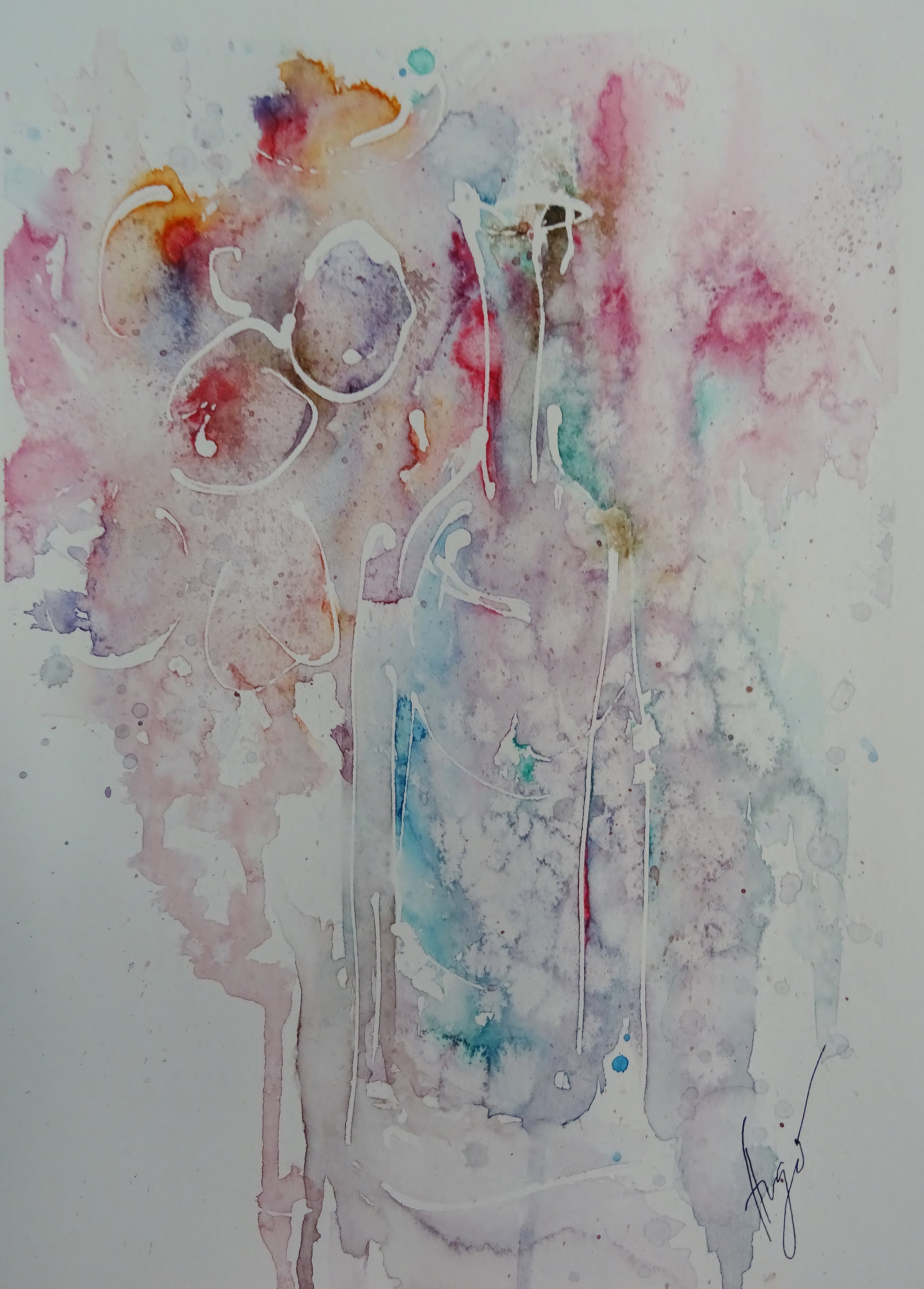Flasche mit Trauben / Aquarell / 17 x 24