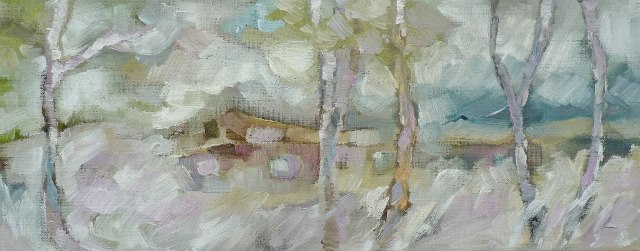 Hinter den Bäumen / Öl/Leinwand / 49x20