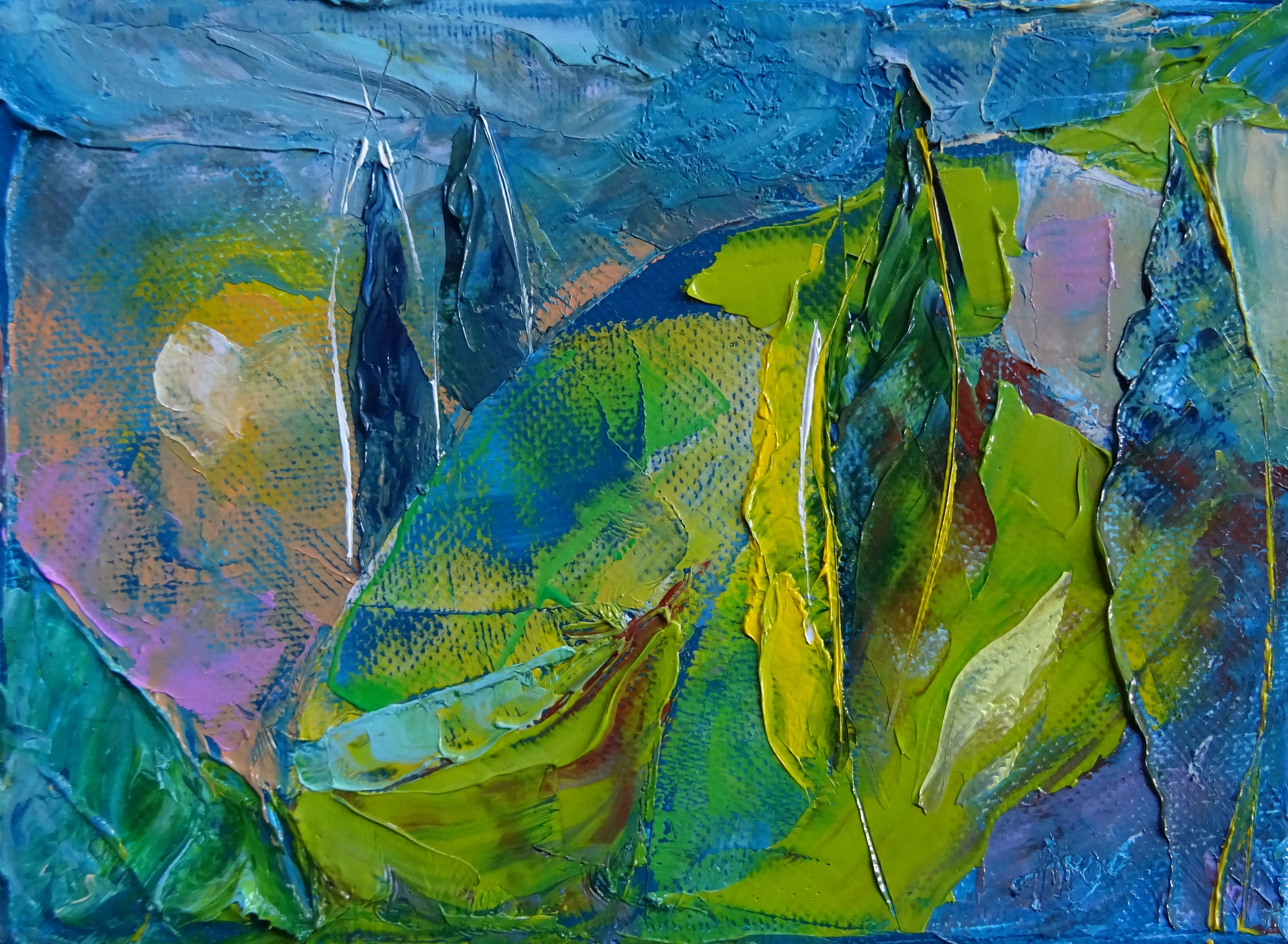 Landschaft in Lila Blau / Öl/Leinwand / 18x13 / - verkauft -