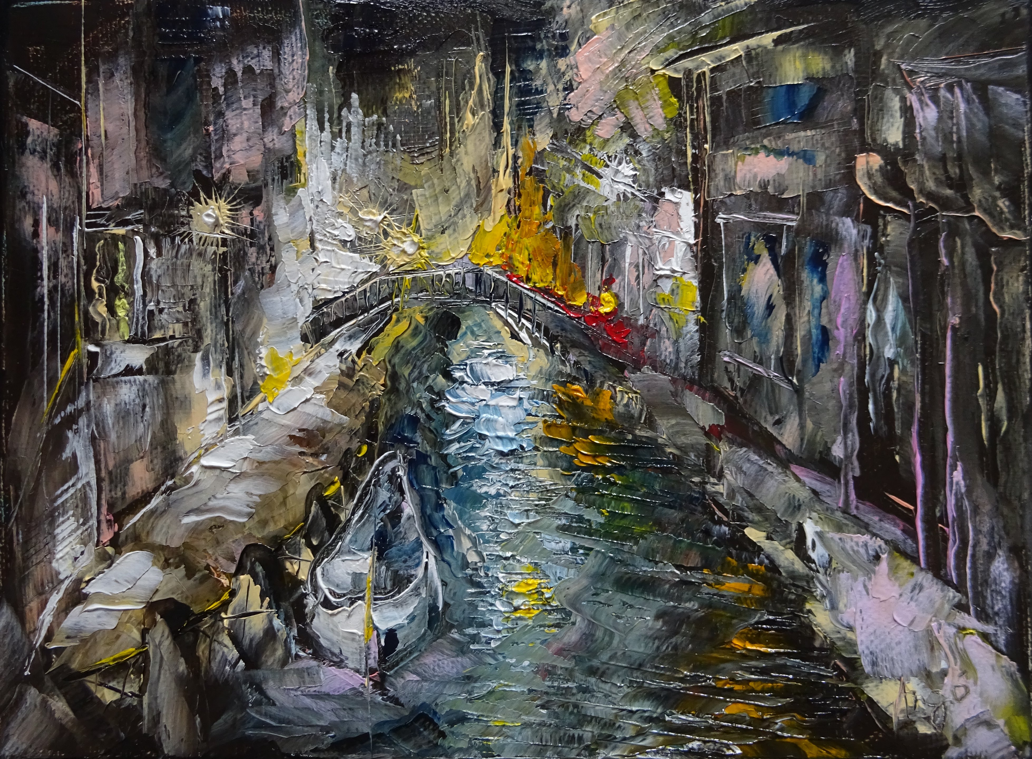 Venedig in der Nacht Motiv 1 / Öl/Leinwand / 24x18 / - verkauft -