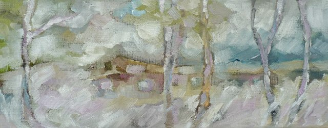 Hinter den Bäumen / Öl/Leinwand / 49x20