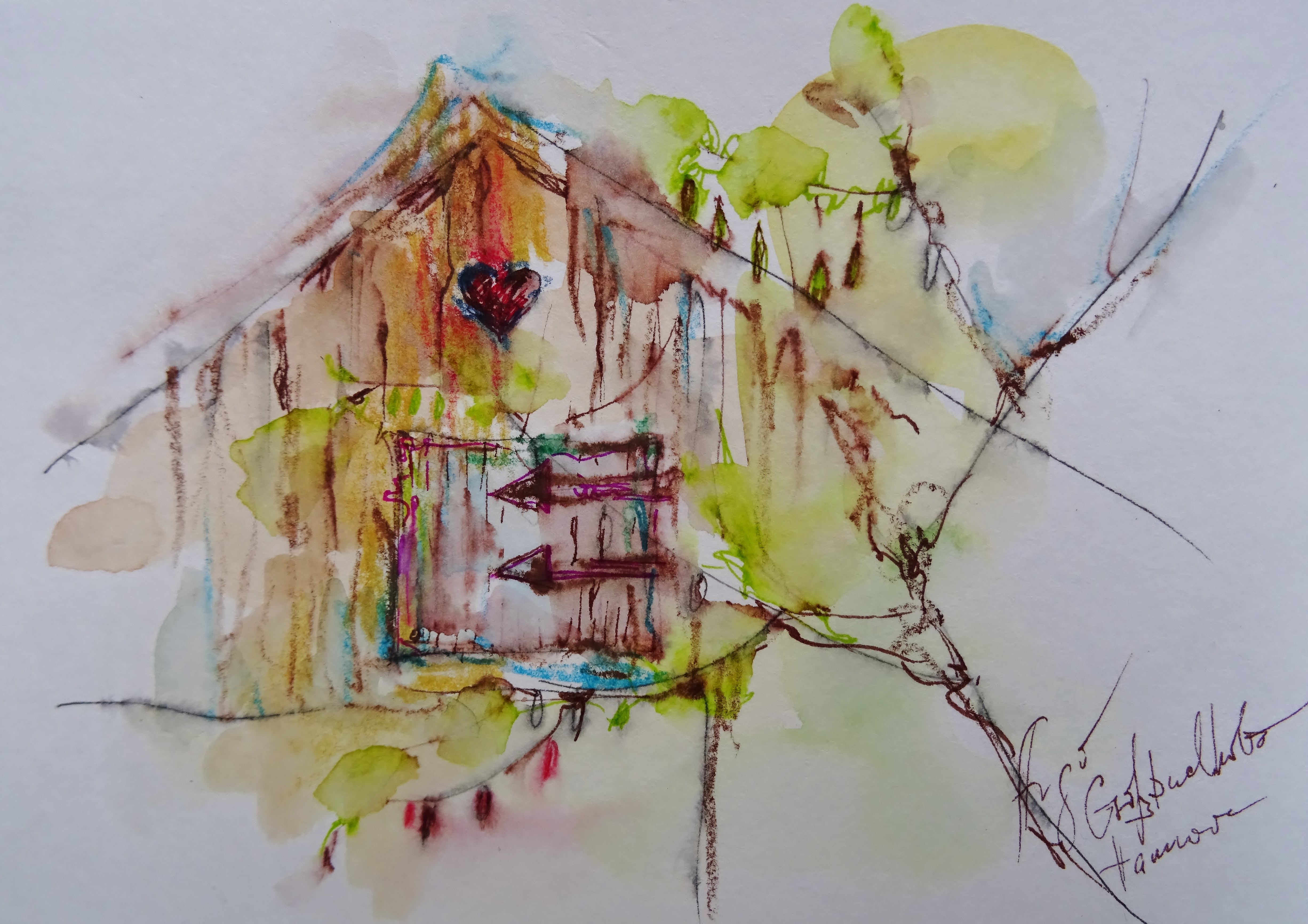 Groß-Buchholz / Aquarell/Mischtechnik / 14,8 x 10,6