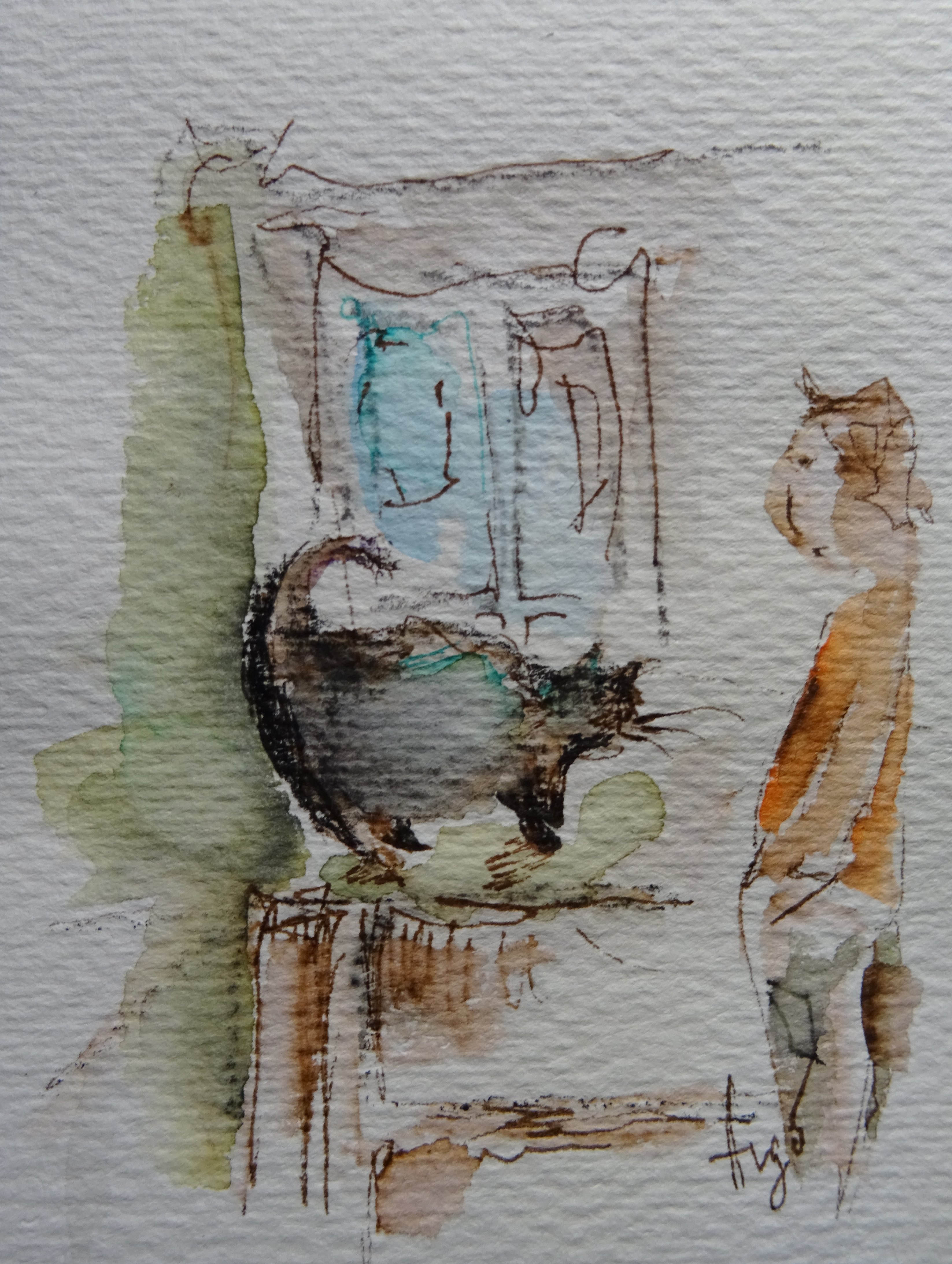 Dicke Katze / Aquarell/Mischtechnik / 8 x 10,5