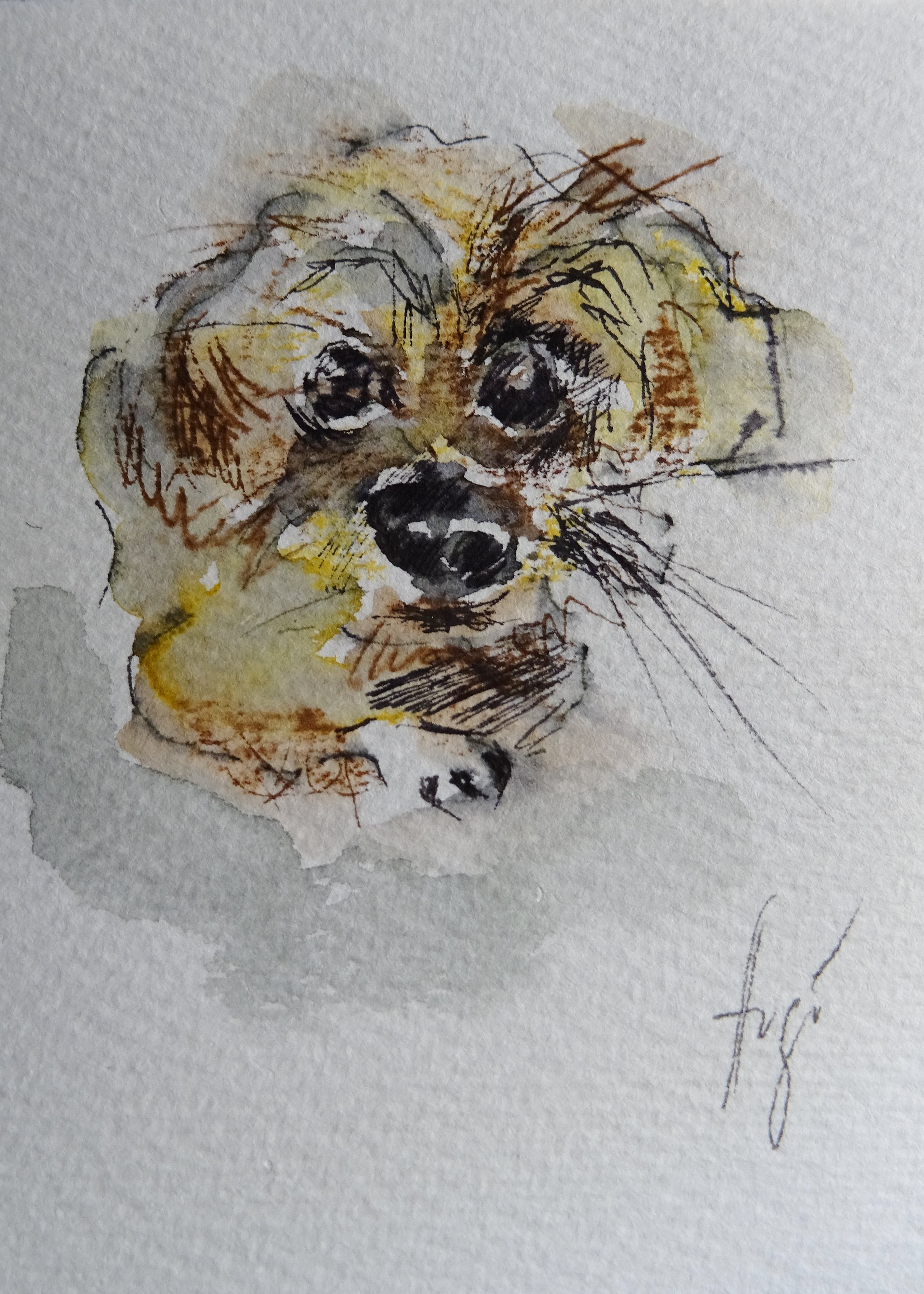Kleiner Hund / Aquarell/Mischtechnik / 8 x 10,5