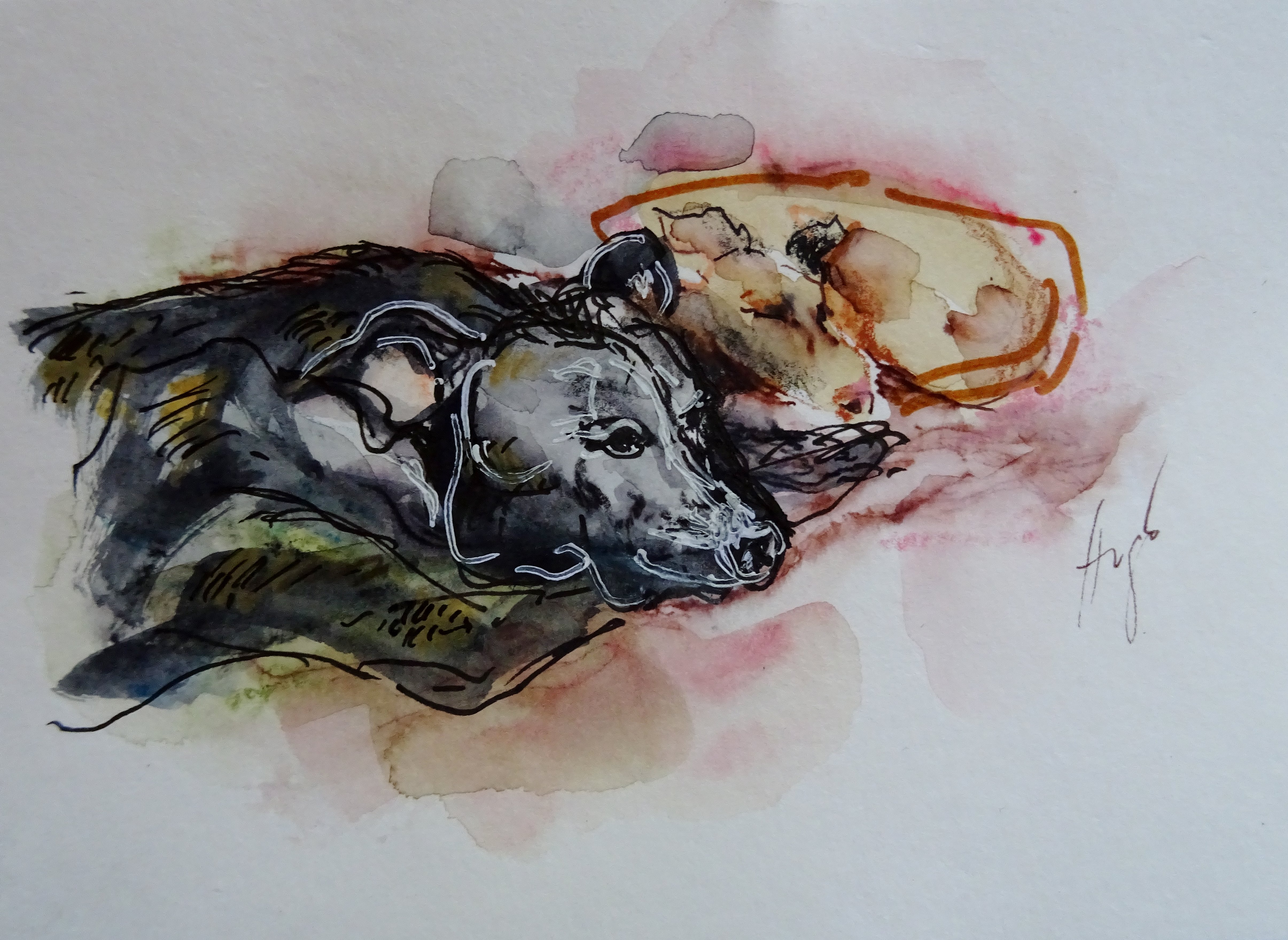 Schläfchen / Aquarell/Mischtechnik / 14,8 x 10,6
