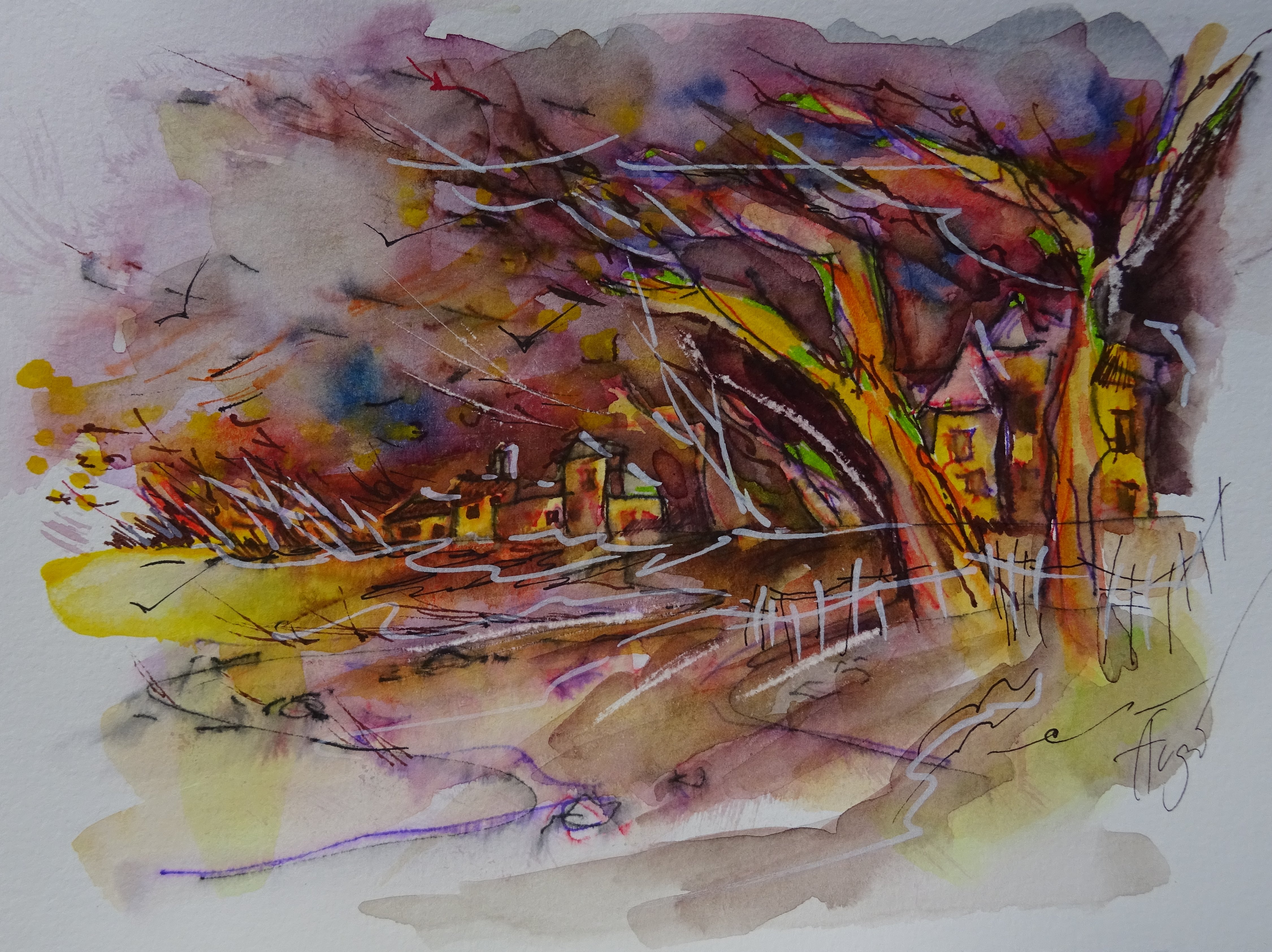 Bunter Sturm / Aquarell / 19 x 14