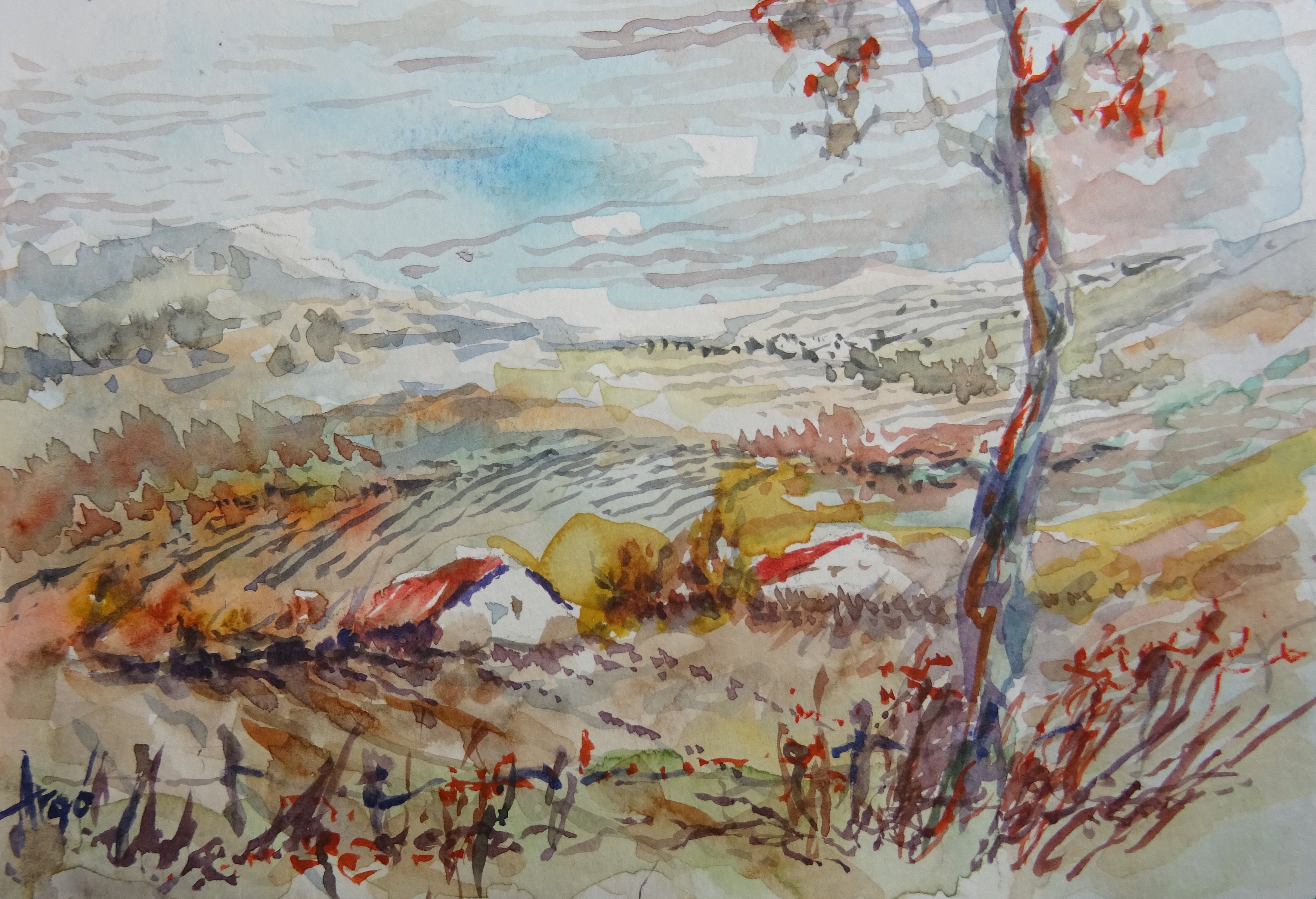 Unterwegs zum Starnberger See / Aquarell / 15 x 10