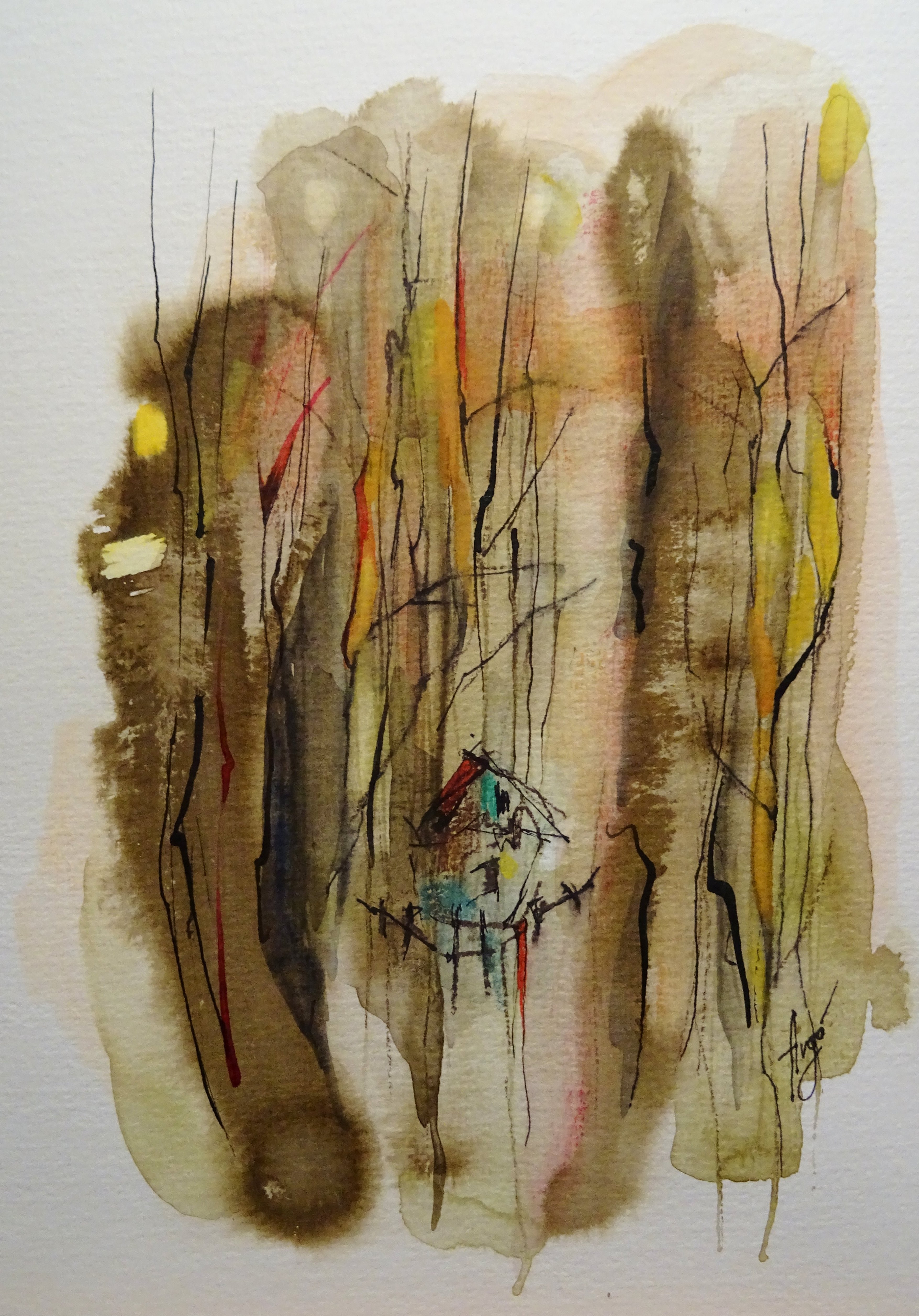 Haus im Wald / Aquarell/Mischtechnik / 17 x 24