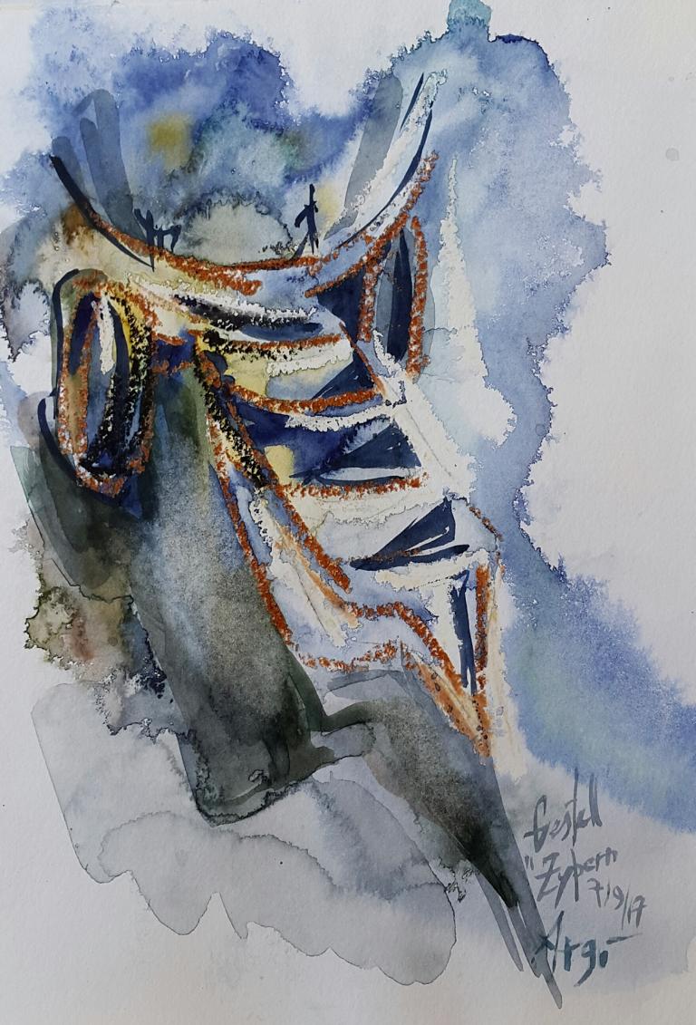 Gestell / Aquarell/Ölpastellkreide / 14,5 x 20,5