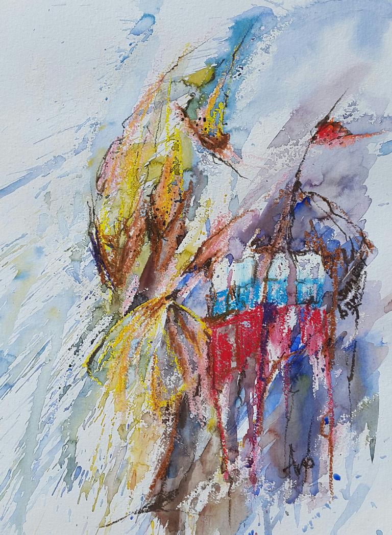 Sunset freedom bar / Aquarell/Ölpastellkreide /