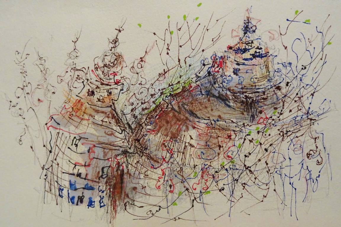 Zwei Türme / Aquarell/Mischtechnik / 24 x 17