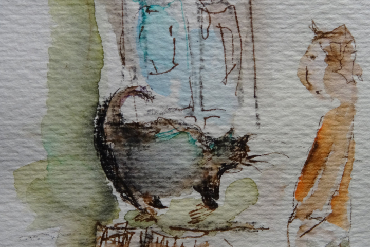 Dicke Katze / Aquarell/Mischtechnik / 8 x 10,5