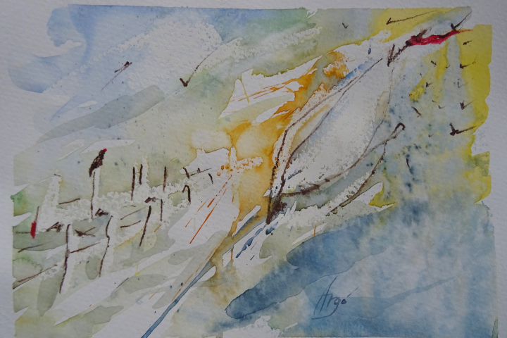 Der Vogel / Aquarell/Ölpastellkreide / 20 x 15