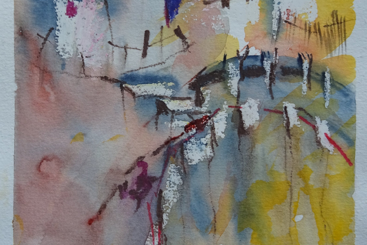 Landschaftsskizze / Aquarell/Ölpastellkreide / 14 x 18