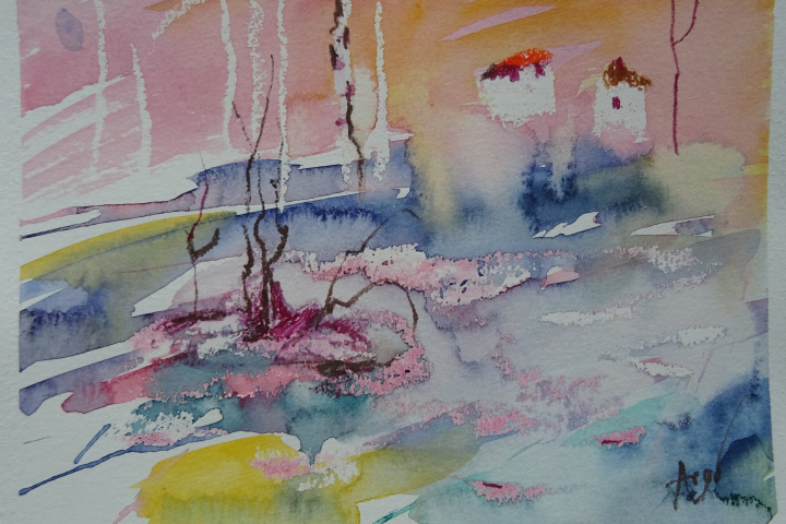 Landschaftsskizze / Aquarell/Ölpastellkreide / 18 x 14