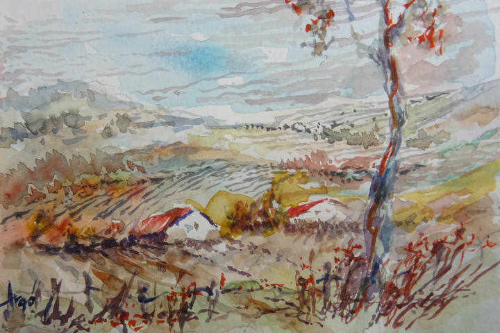 Unterwegs zum Starnberger See / Aquarell / 15 x 10
